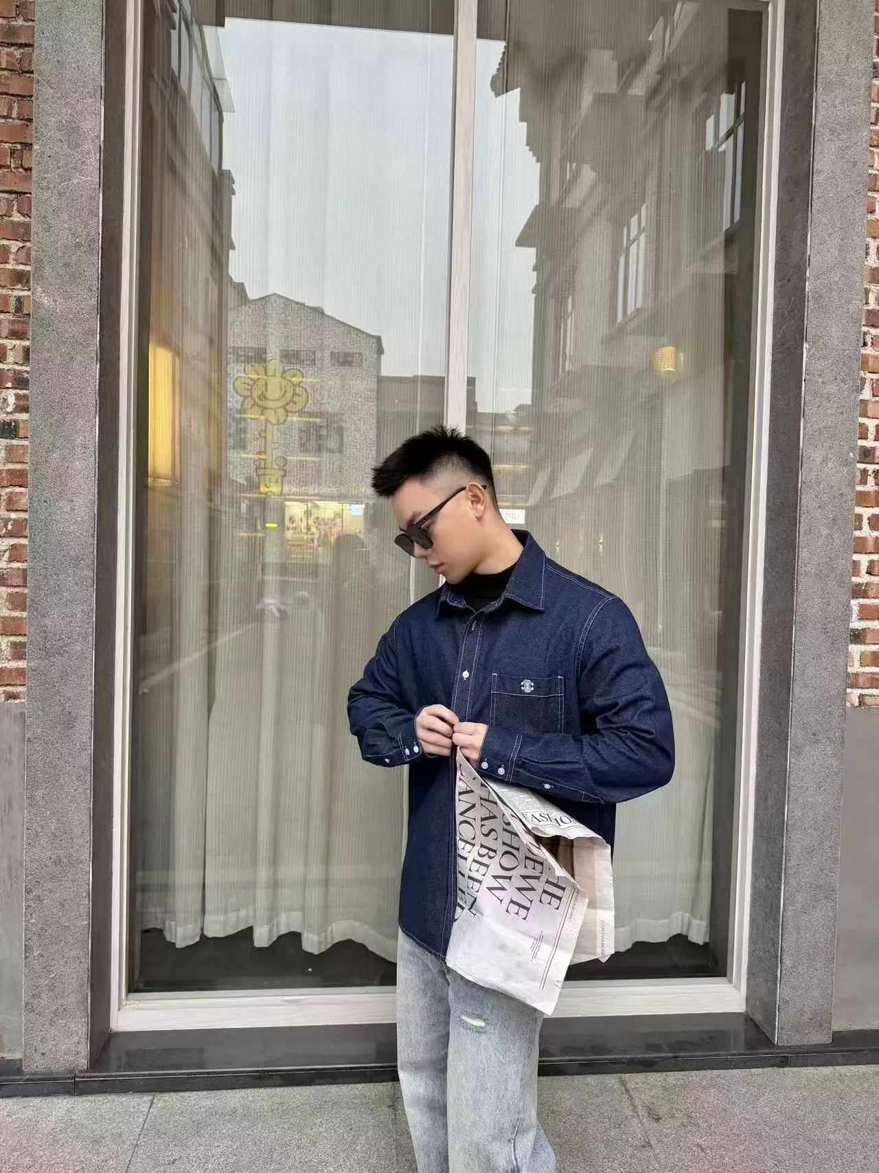 셀린느 로고 자수 데님 셔츠 상세 이미지 11