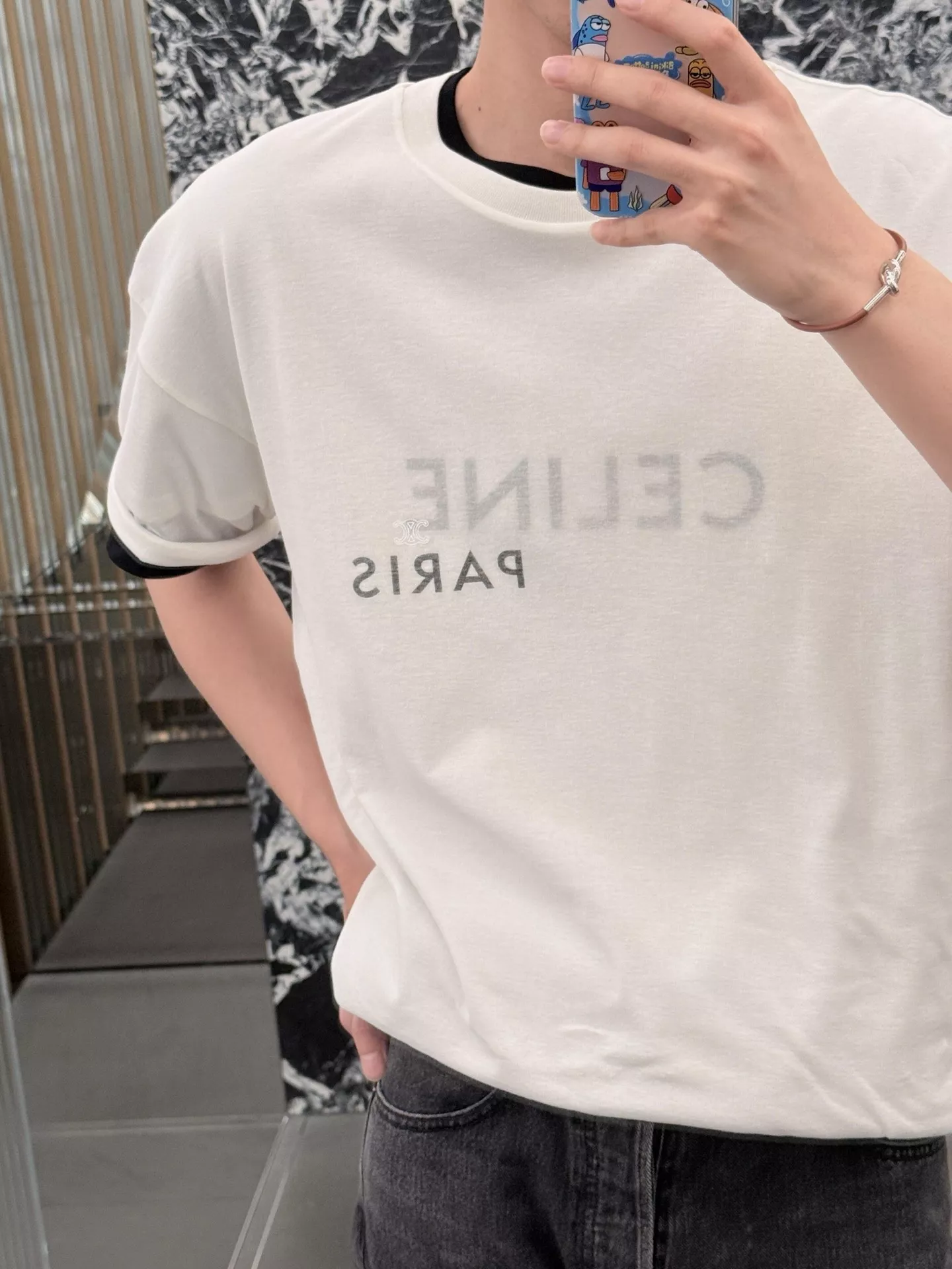 셀린느 레이어드 프린트 반소매 티셔츠 상세 이미지 12