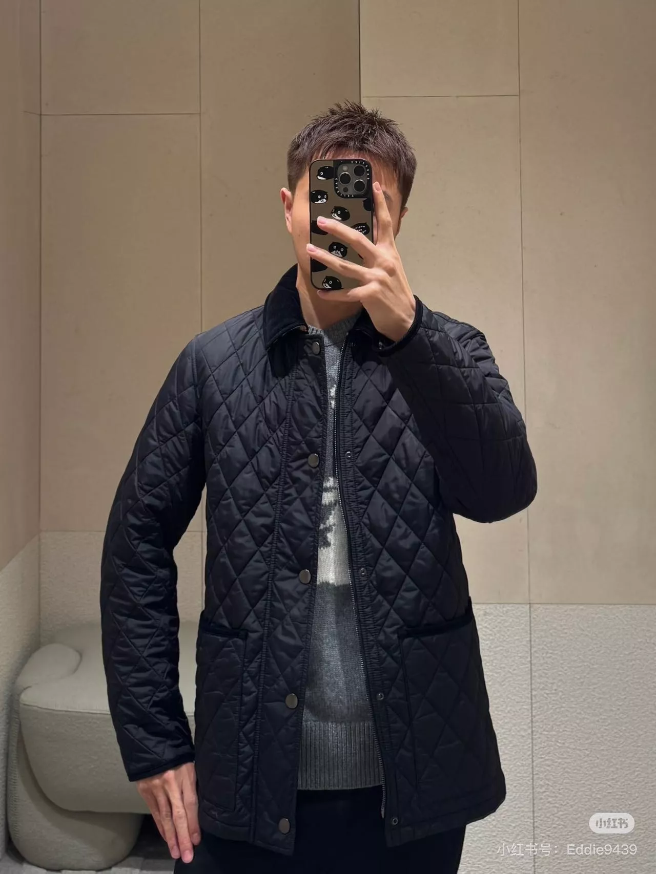 버버리 코듀로이 카라 퀼팅 체크 패딩 재킷 상세 이미지 14
