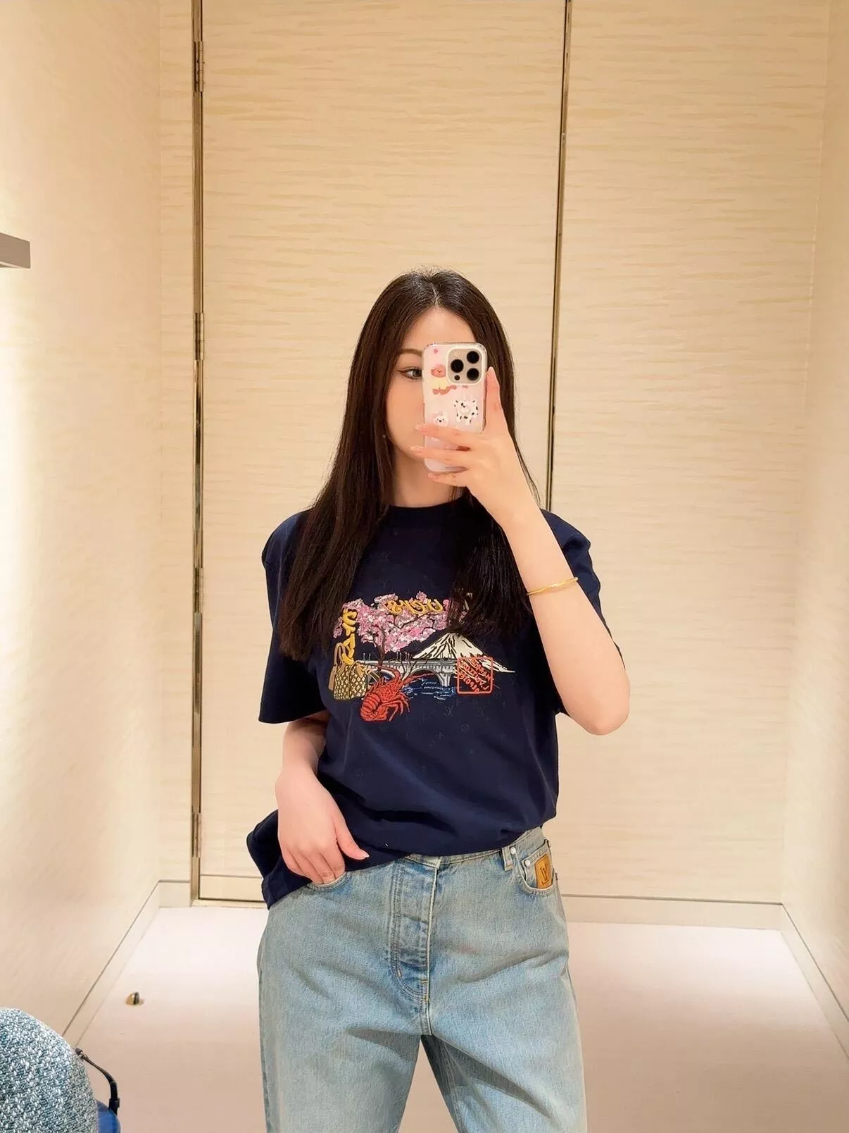 루이비통 랍스터 설산 벚꽃 자수 반소매 상세 이미지 11