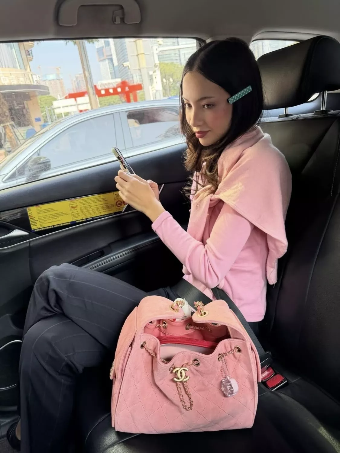 샤넬 스웨이드 핑크 체인 호보백 상세 이미지 14