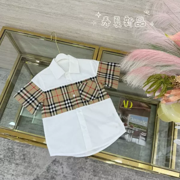 버버리 체크 배색 화이트 카라 셔츠