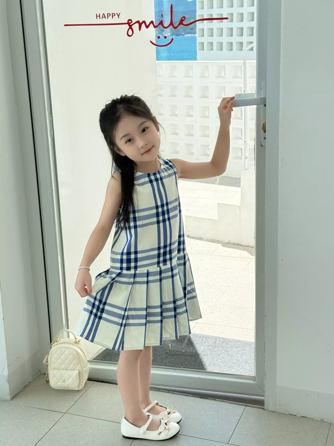 버버리 블루 체크 자카드 민소매 원피스 상세 이미지 13