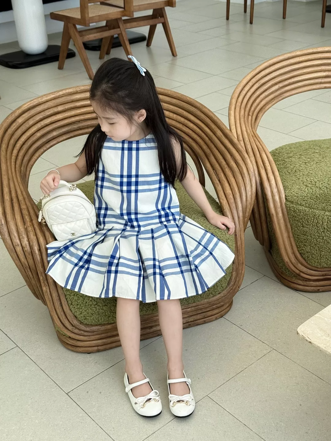 버버리 블루 체크 자카드 민소매 원피스 상세 이미지 11