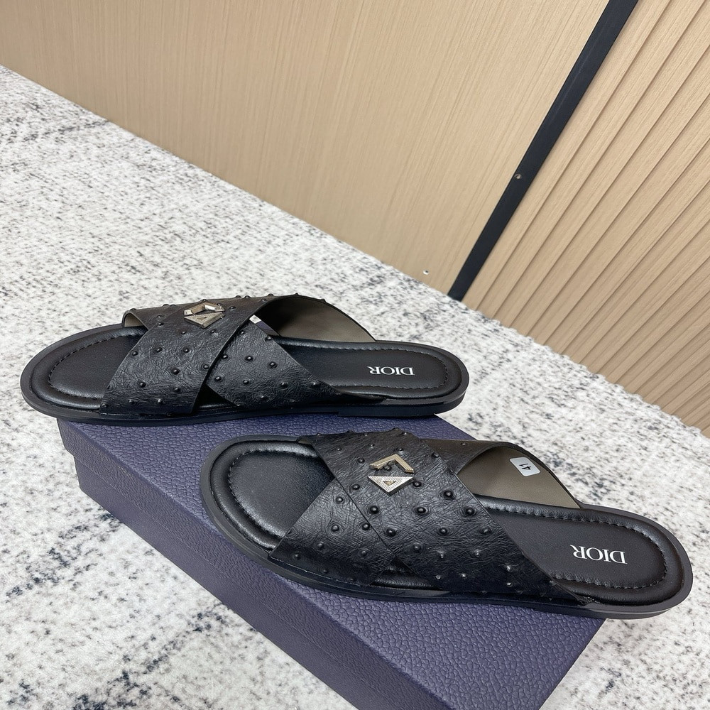 디올 CD 로고 레더 슬라이드