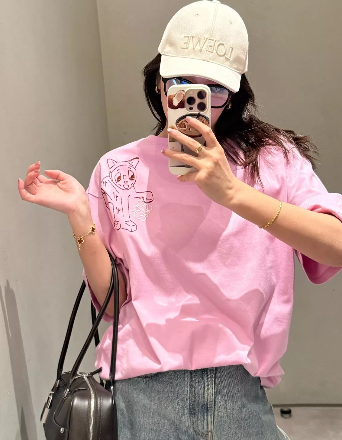 로에베 고양이 자수 오버핏 반팔 티셔츠 상세 이미지 30