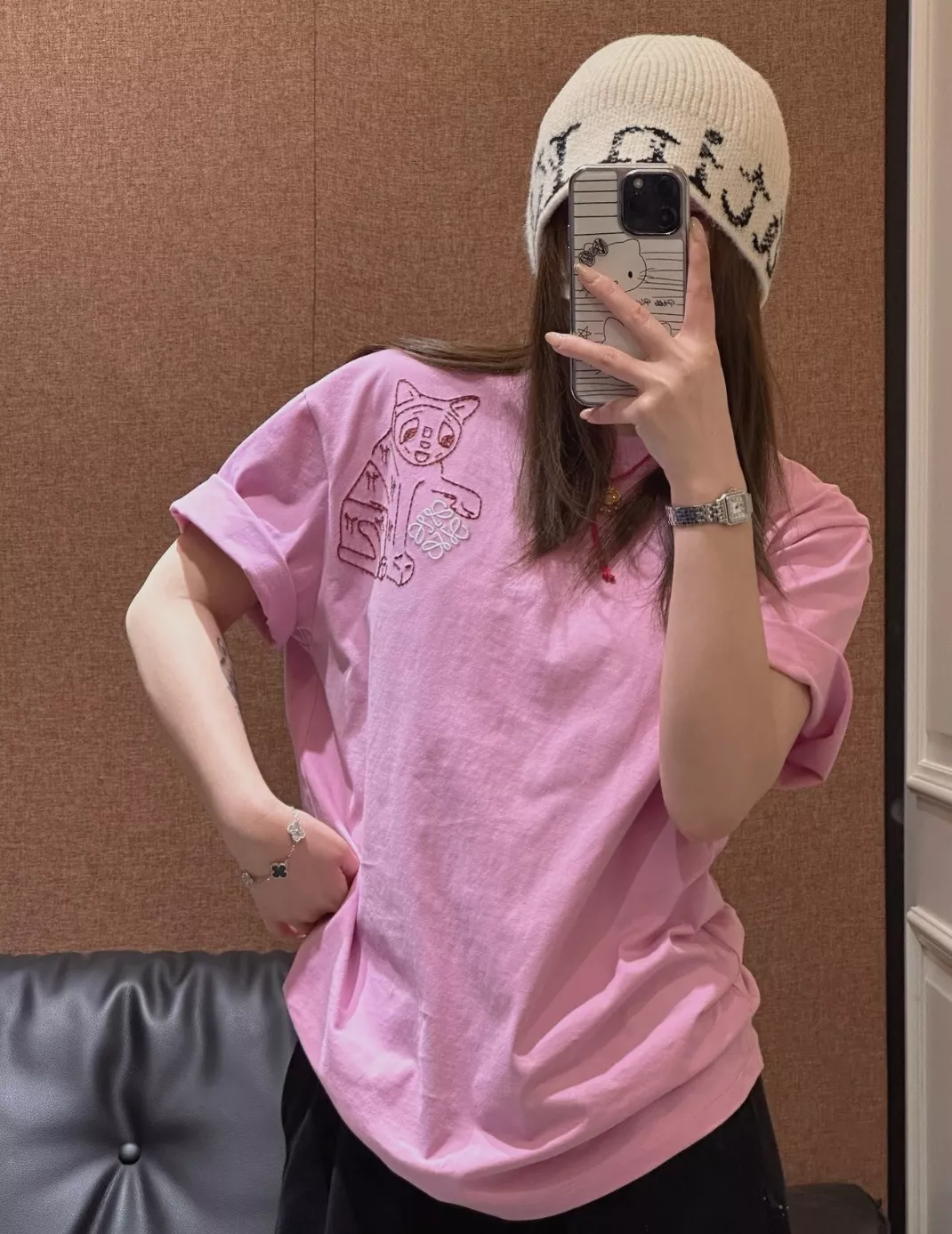 로에베 고양이 자수 오버핏 반팔 티셔츠 상세 이미지 24