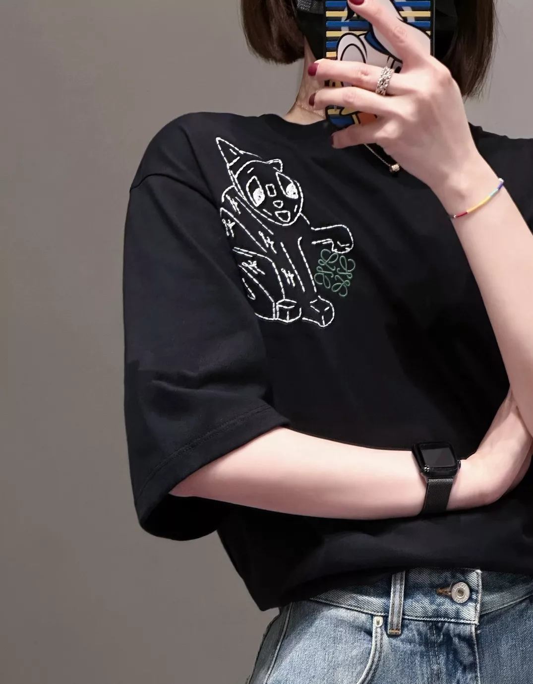 로에베 고양이 자수 오버핏 반팔 티셔츠 상세 이미지 20