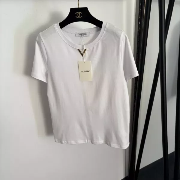 발렌티노 메탈 브이 장식 코튼 반팔 티셔츠