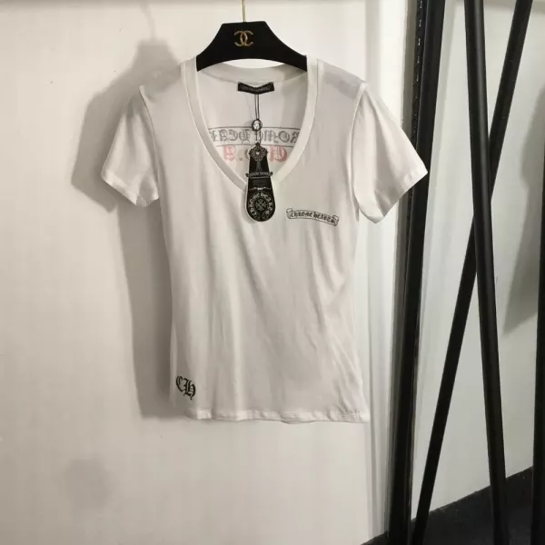 크롬하츠 브이넥 슬림 핏 반소매 티셔츠