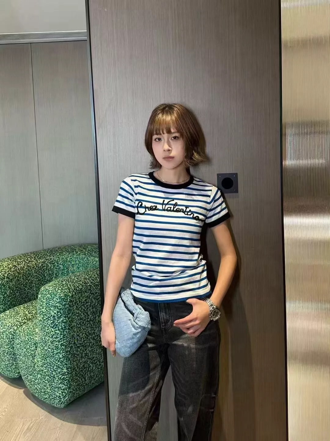 발렌티노 레터링 자수 스트라이프 반소매 티셔츠 상세 이미지 16