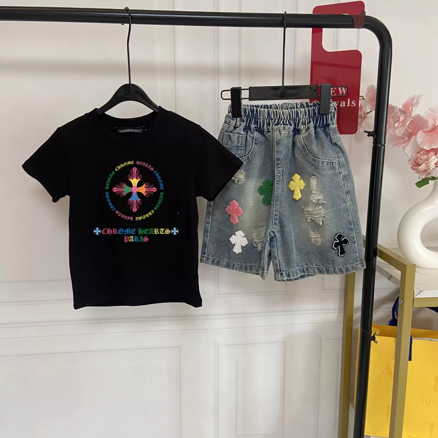 크롬하츠 키즈 빈티지 프린팅 반팔 상하 세트 상세 이미지 1