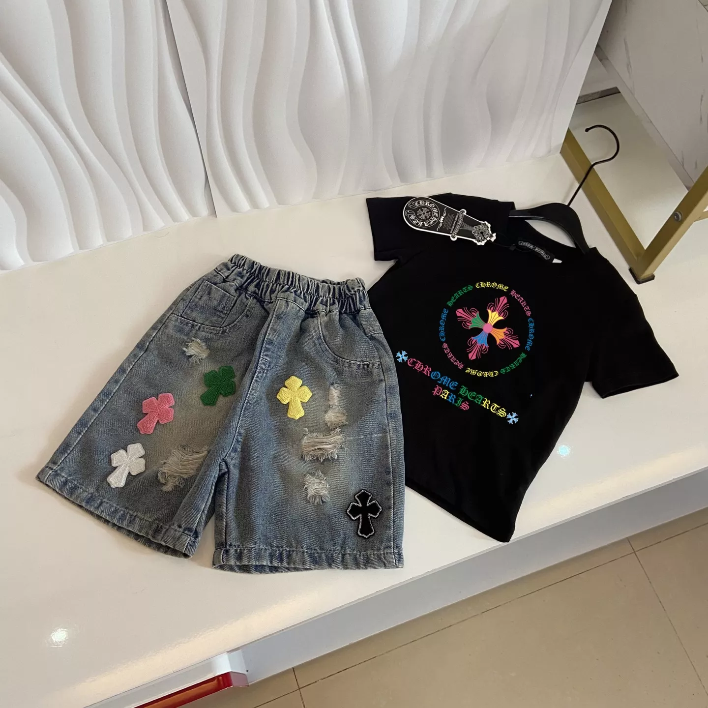 크롬하츠 키즈 빈티지 프린팅 반팔 상하 세트 상세 이미지 6