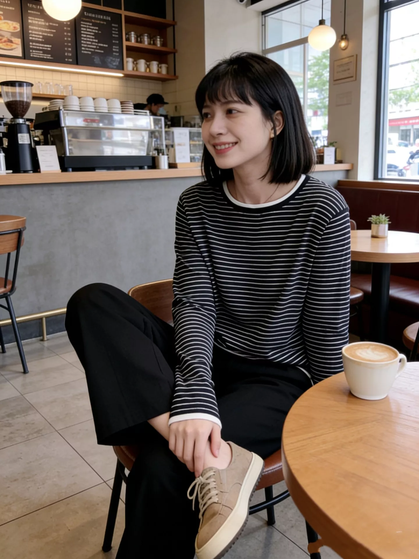 노브랜드 스트라이프 라운드넥 니트 탑 상세 이미지 24