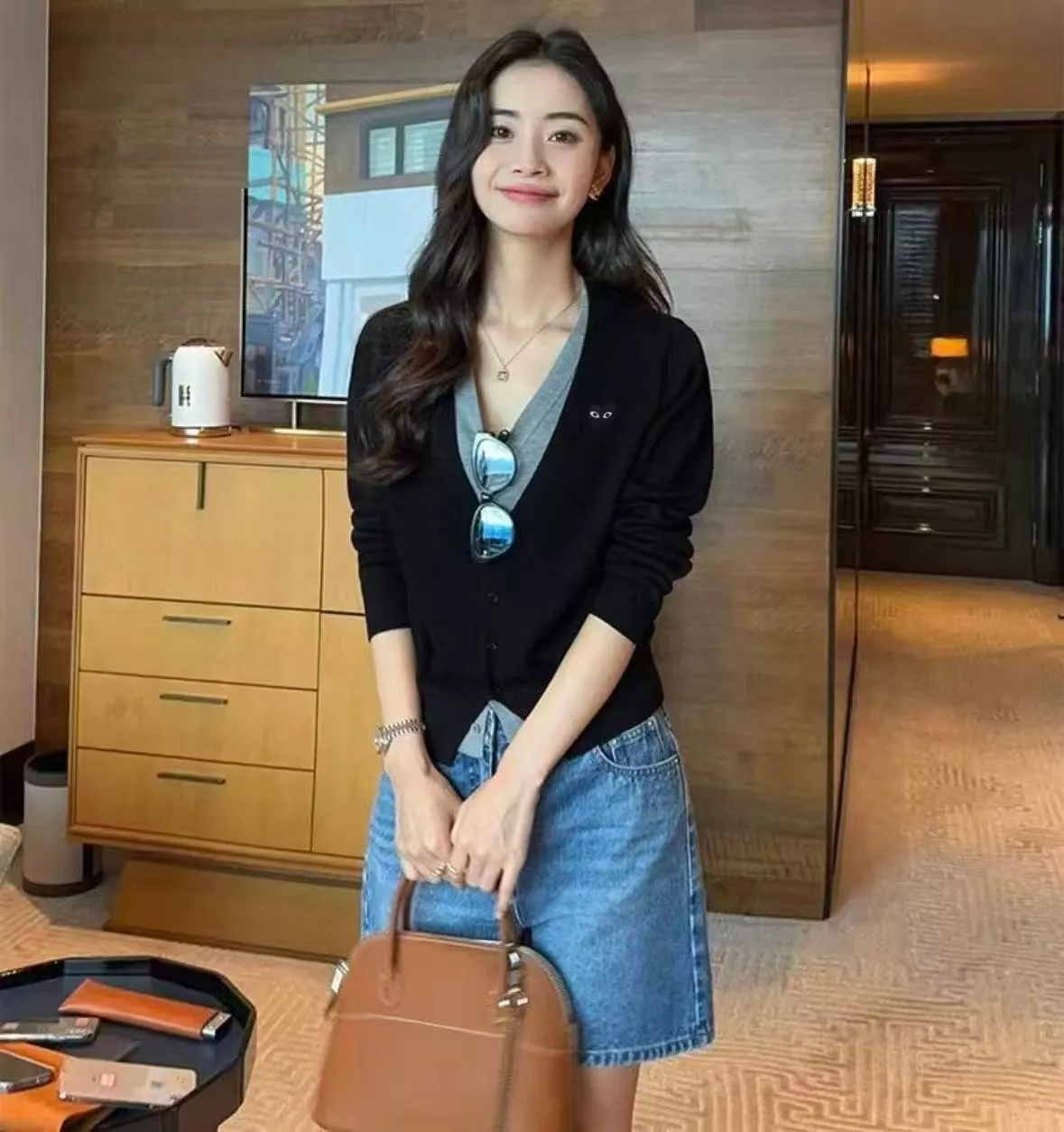 꼼데가르송 하트 자수 배색 레이어드 브이넥 니트 가디건 상세 이미지 33