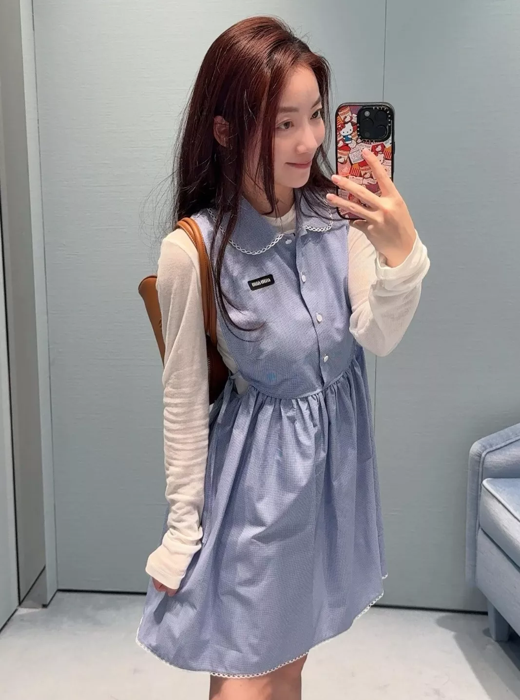 미우미우 민소매 인형카라 허리 스트링 원피스 상세 이미지 20