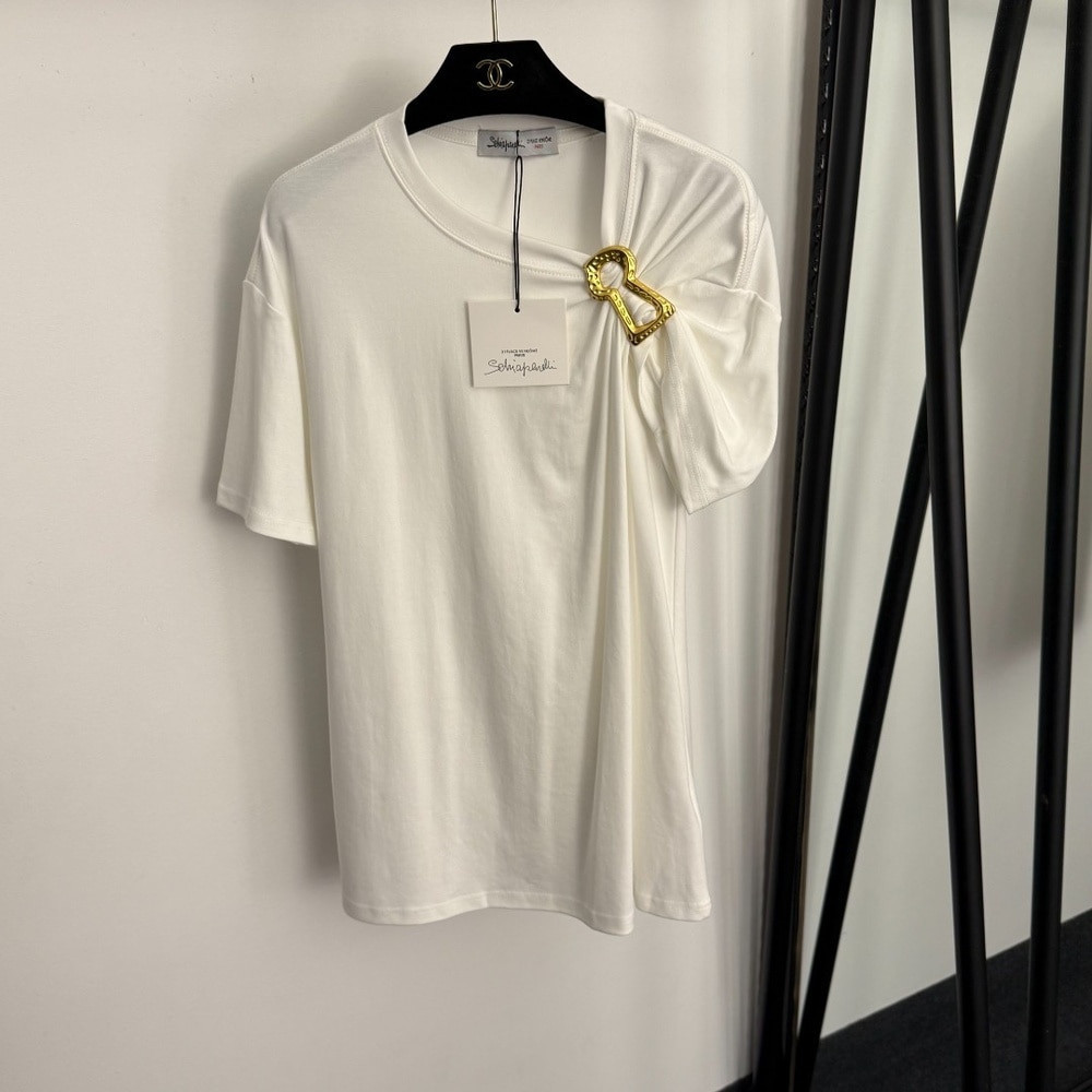 스키아파렐리 키홀 브로치 장식 오버핏 반소매 티셔츠