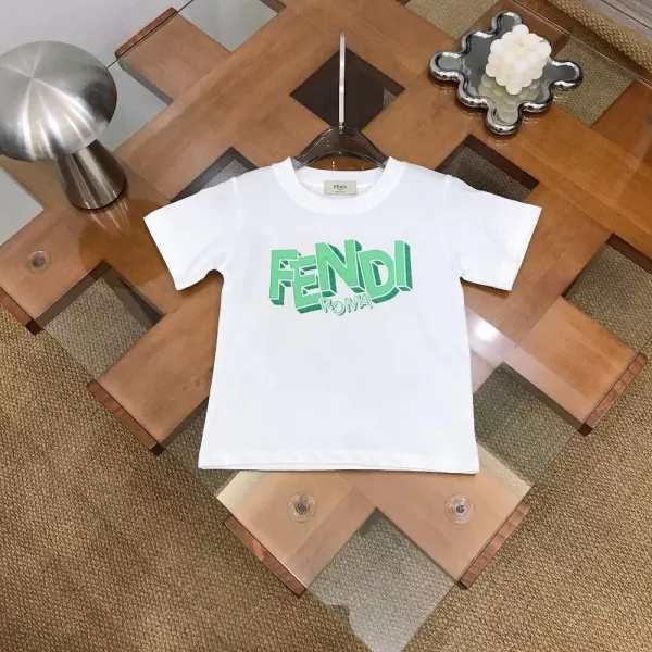 펜디 키즈 로고 프린트 반팔 티셔츠