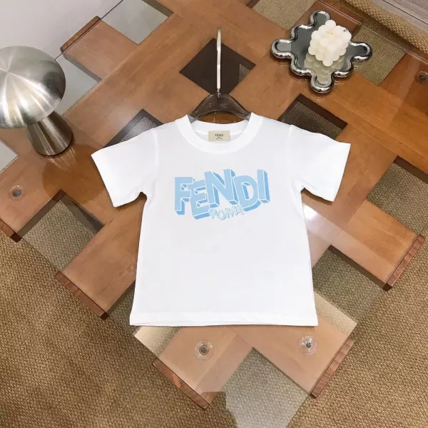 펜디 키즈 레터링 프린트 코튼 반팔 티셔츠