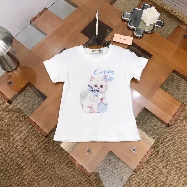 미우미우 고양이 프린트 반소매 티셔츠