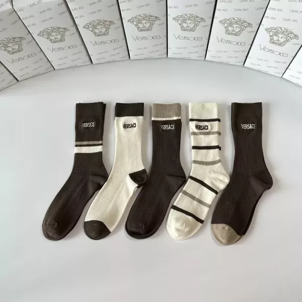 베르사체 더블 니들 자수 중장목 양말