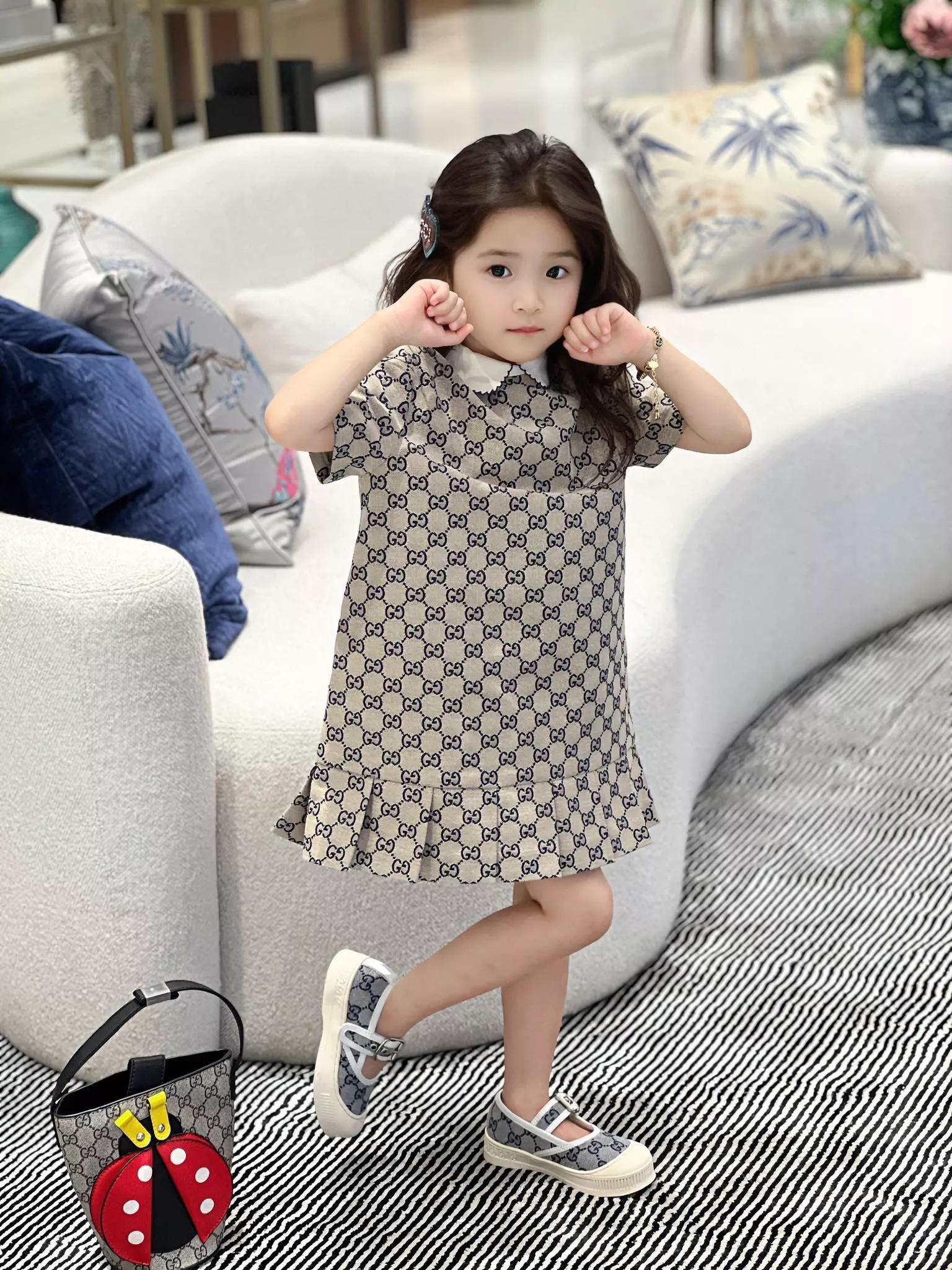 구찌 아동 데님 자카드 카라 원피스 상세 이미지 11