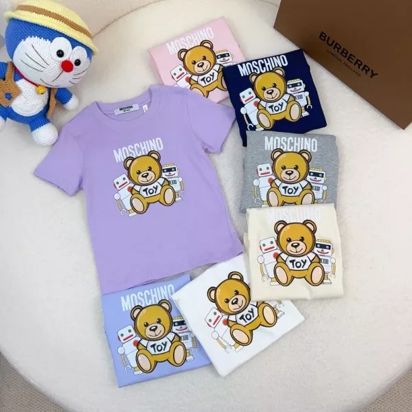 모스키노 키즈 베어 프린트 코튼 반팔 티셔츠
