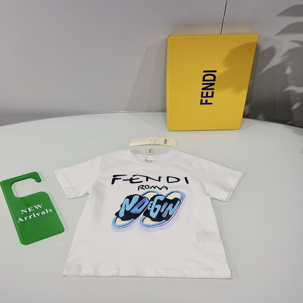펜디 키즈 로고 프린트 반팔 티셔츠