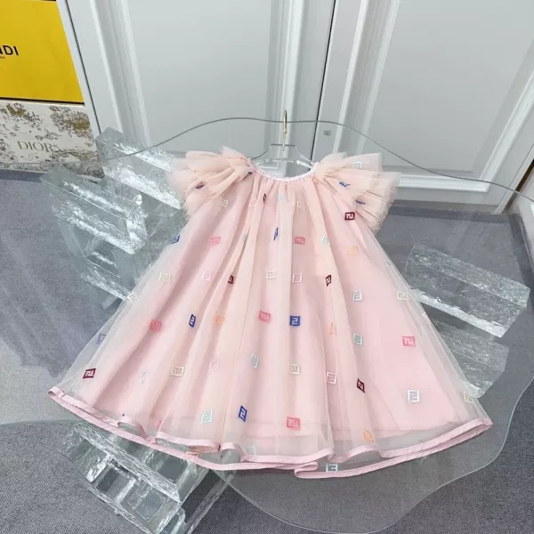 펜디 자수 플라이 슬리브 망사 원피스