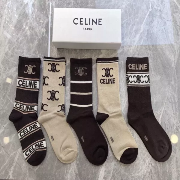 셀린느 CE 로고 자카드 중목 양말 세트