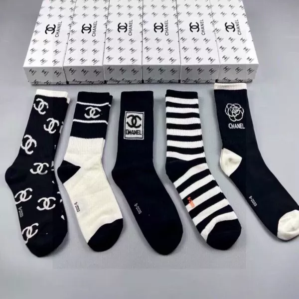 샤넬 로고 자카드 코튼 양말 세트