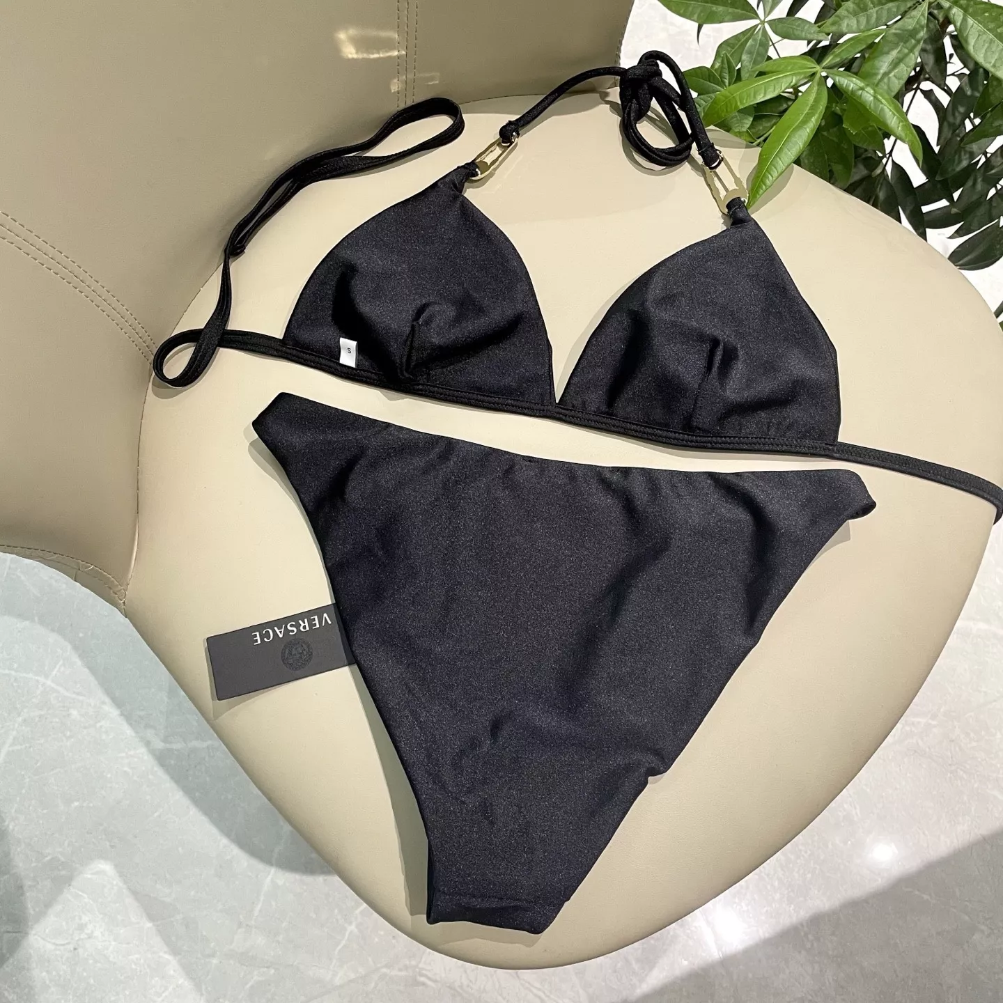 베르사체 여성용 블랙 홀터 비키니 수영복 상세 이미지 12