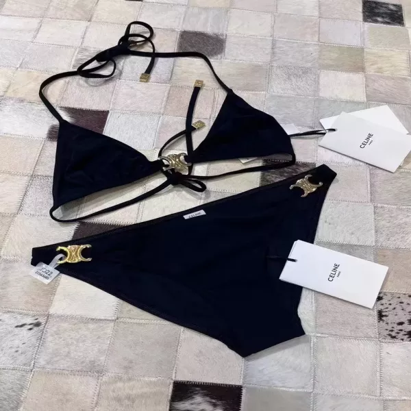 셀린느 트리오페 메탈 장식 비키니 수영복