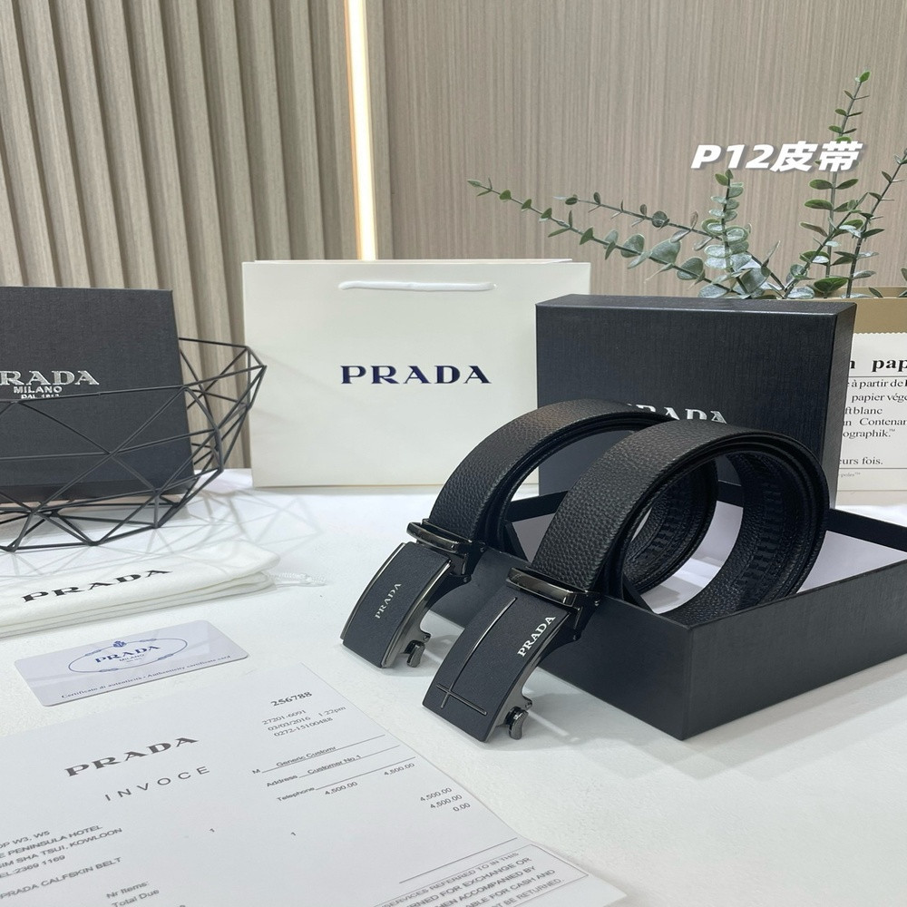 프라다 남성 더블 버클 소가죽 벨트