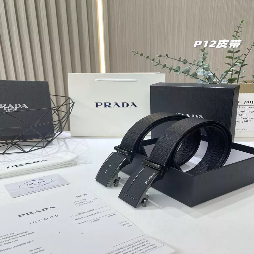 프라다 남성 더블 버클 소가죽 벨트