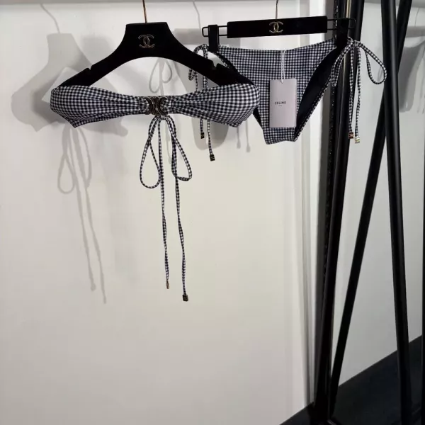 셀린느 금속 로고 체크 비키니 세트
