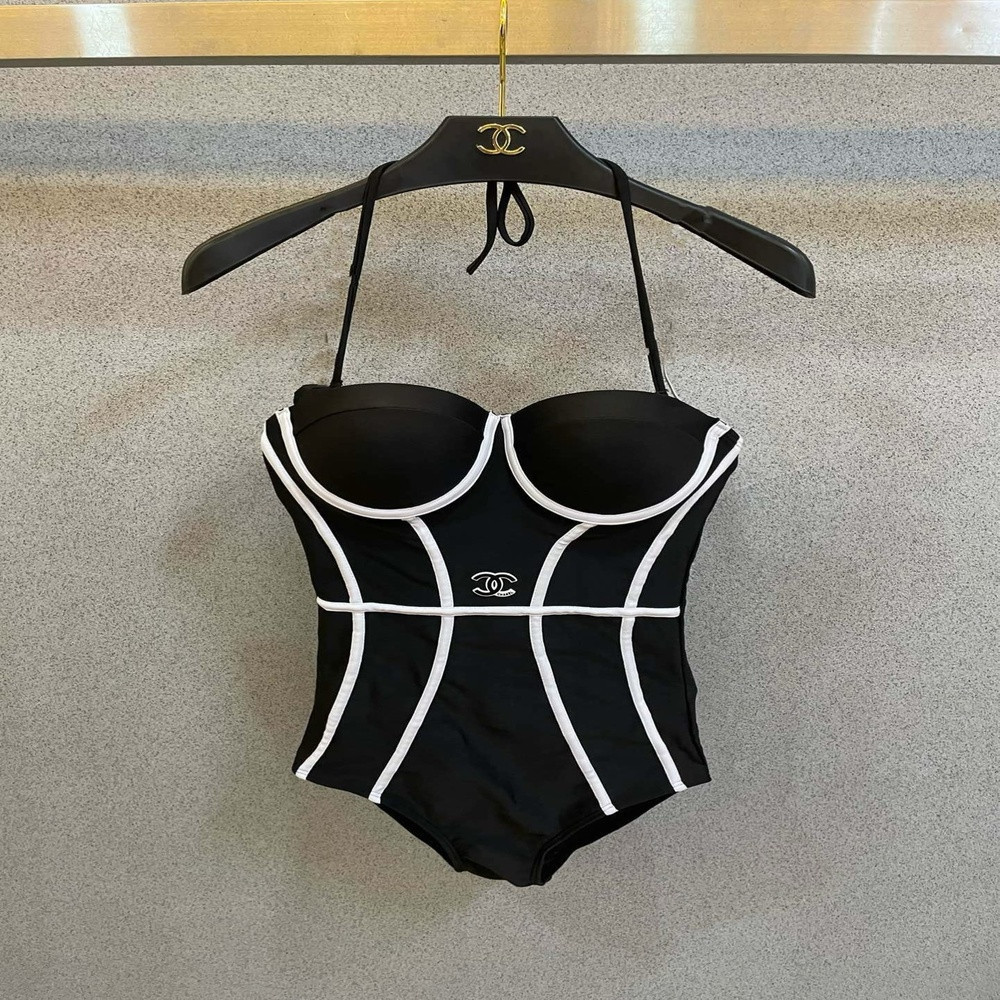 샤넬 배색 라인 모노톤 수영복