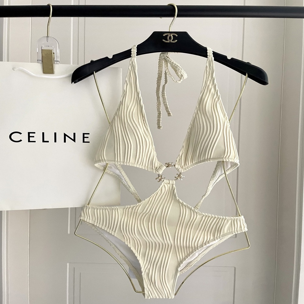 셀린느 링 장식 골지 모노키니