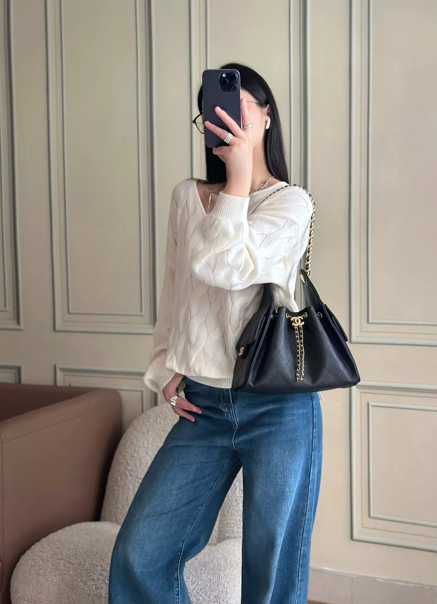 샤넬 빈티지 체인 드로우스트링 버킷 스타일 백 상세 이미지 9