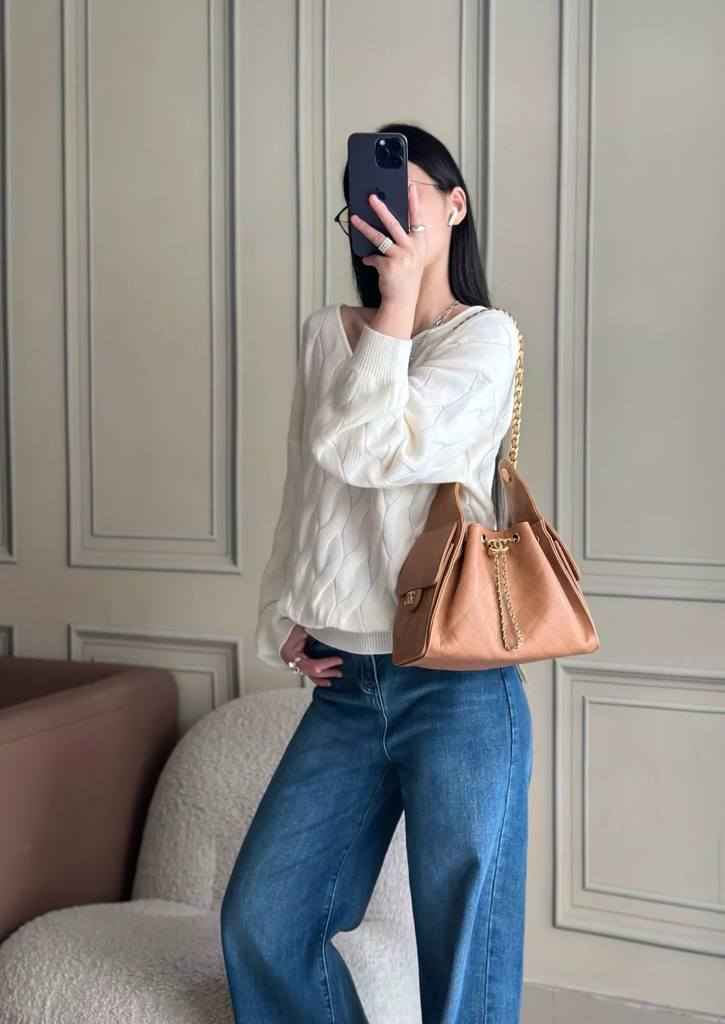 샤넬 빈티지 체인 퀼팅 드로우스트링 숄더백 상세 이미지 9