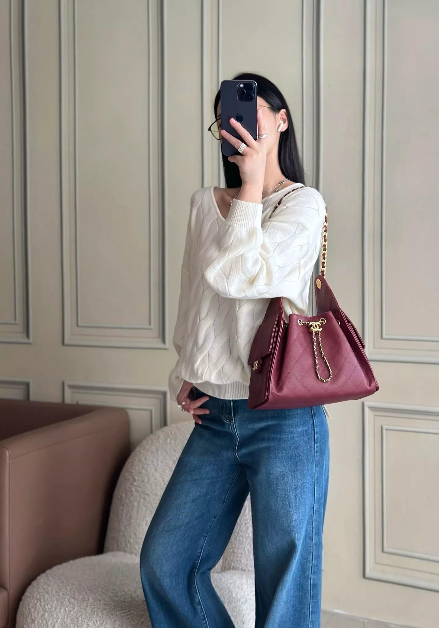 샤넬 빈티지 체인 장식 퀼팅 호보백 상세 이미지 9