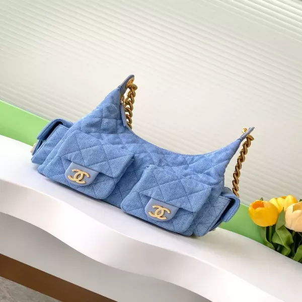 샤넬 데님 퀼팅 체인 플랩백