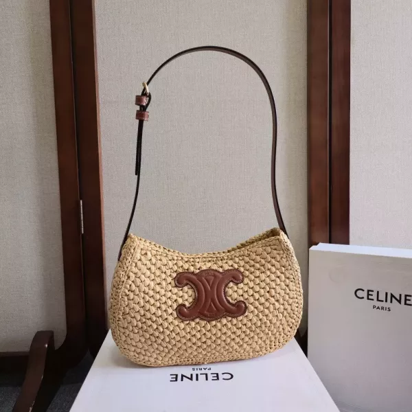 셀린느 라피아 레더 포인트 숄더백