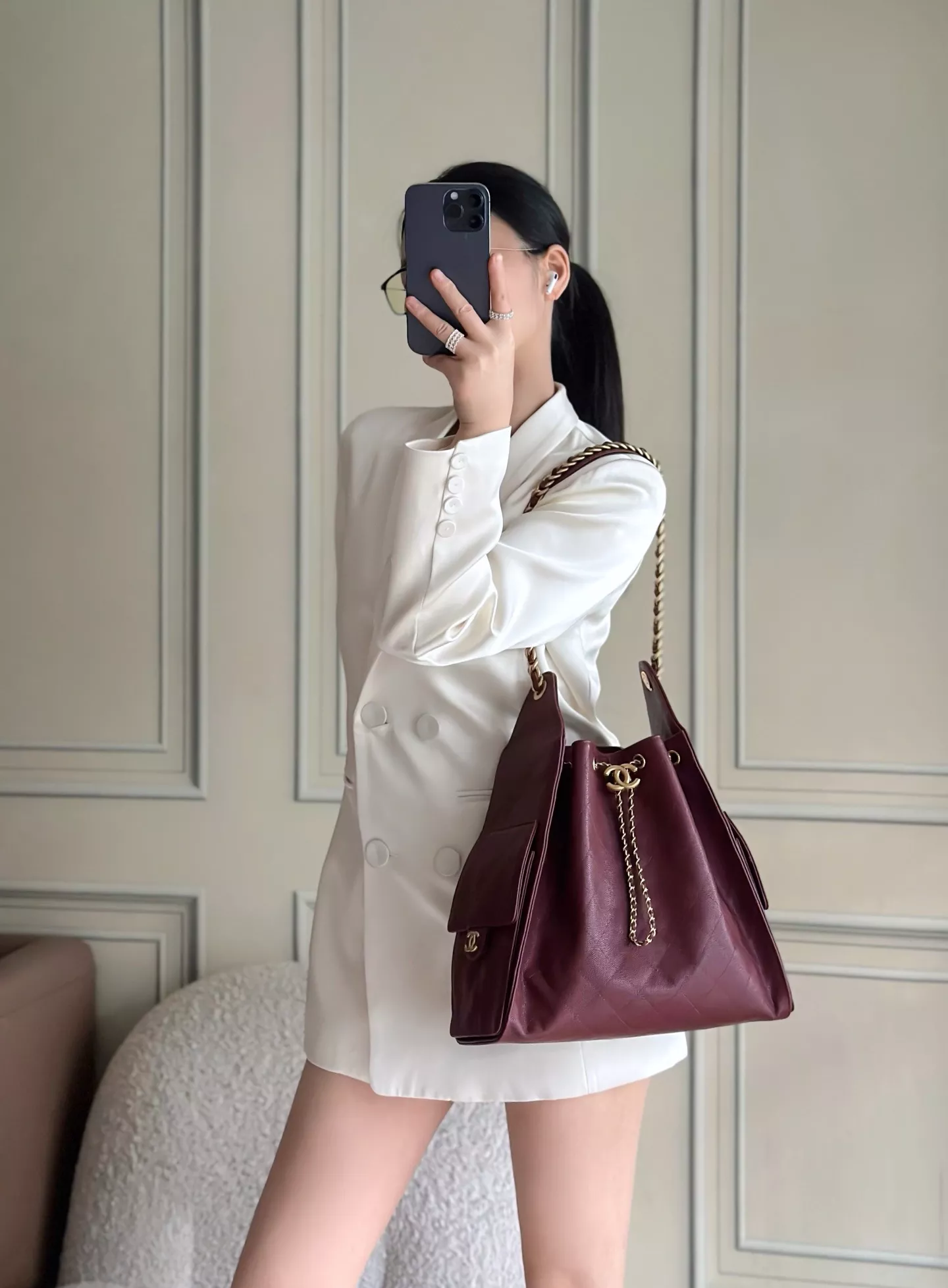 샤넬 빈티지 체인 장식 퀼팅 호보백 상세 이미지 9