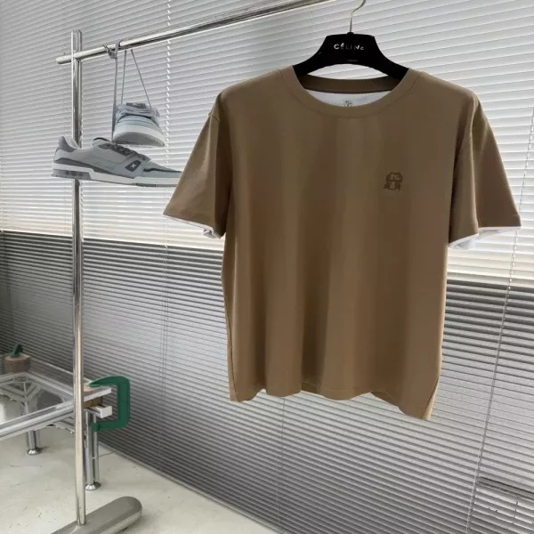 브루넬로쿠치넬리 자수 레이어드 라운드 반소매 티셔츠