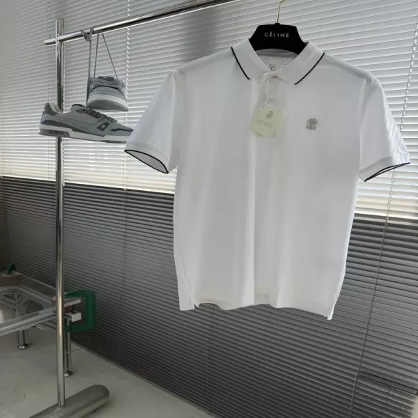 브루넬로쿠치넬리 자수 포인트 반소매 버튼 폴로 셔츠