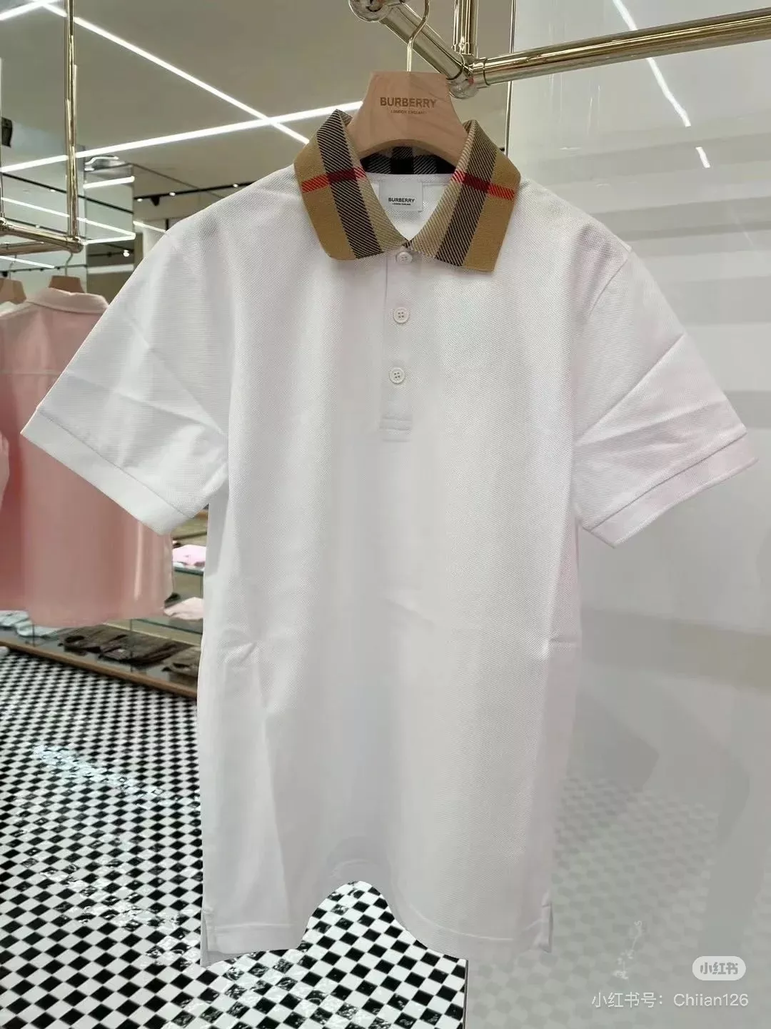 버버리 체크 칼라 코튼 피케 폴로 상세 이미지 18