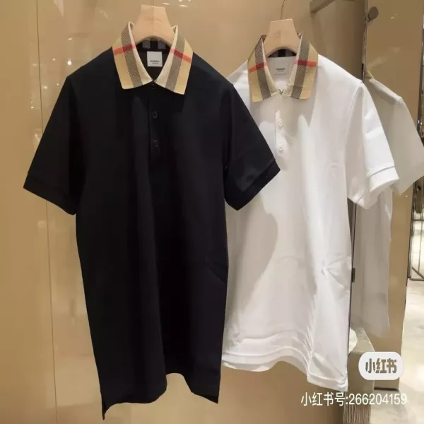 버버리 체크 칼라 코튼 피케 폴로