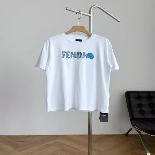 펜디 플라워 자수 로고 라운드 티셔츠