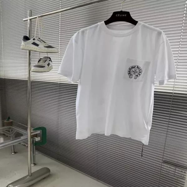 크롬하츠 십자 플라워 프린트 포켓 반소매 티셔츠
